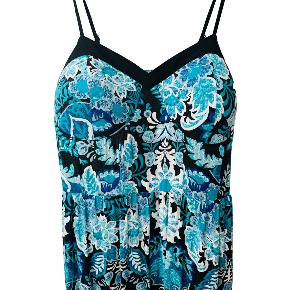 2/$25 NWOT Xhilaration M Floral Low Cut Jumpsuit Blue Black Teal White - Picture 6 of 14